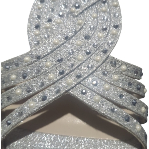 Charter Club Size 6.5 Silver Flats With Rhinestone Faux Pearl Embellished Formal - Picture 2 of 8